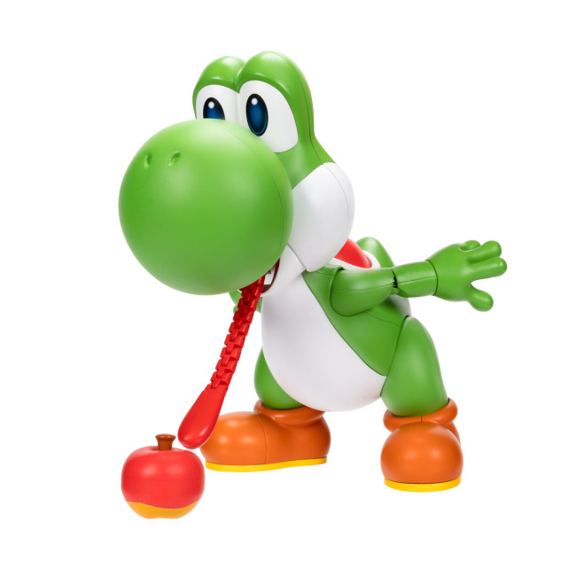 Το παιχνίδι New Yoshi επισκιάζει το προηγούμενο αυγό χάραξης αρπάζοντας φρούτα με τη γλώσσα του